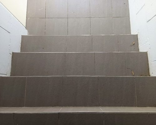 Tiled stairs before nosing installation